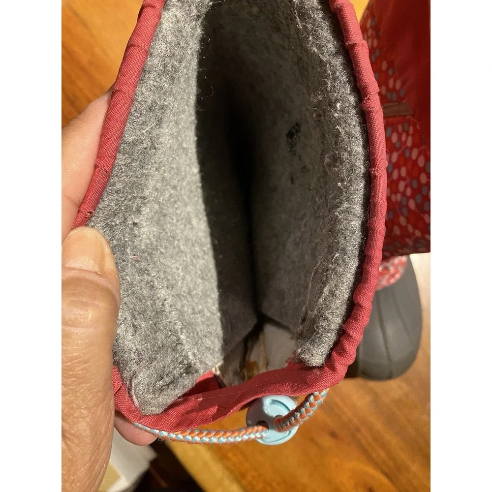 LL Bean Northwoods Lined Snow Boots Coral Snowflake Nylon Winter Kids Size 6